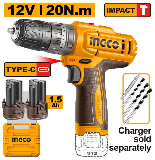 Ingco 12V 20Nm 1.5Ah Cordless Impact Drill | CIDLI12206 Ingco