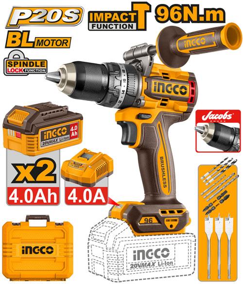 Ingco 42V 69Nm 0-500/0-2000rpm Compact Brushless Cordless Impact Drill | CIDLI426982 Ingco