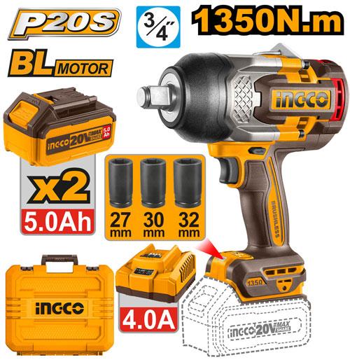 Ingco 20V 1350Nm 5.0Ah Cordless Impact Wrench | CIWLI20135 Ingco