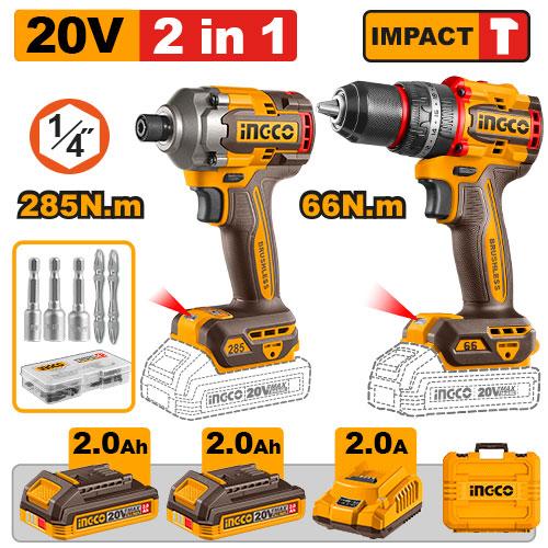 Ingco 20V Cordless 2 Pcs Combo Kit | CKLI20277 Ingco