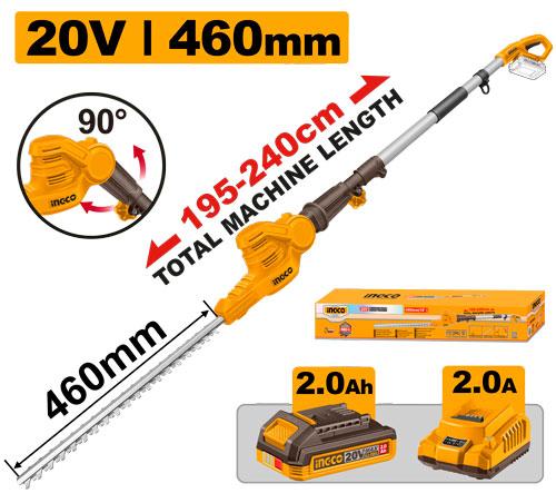 Ingco 20V 2.0Ah Cordless Pole Hedge Trimmer | CPHT2016012 Ingco