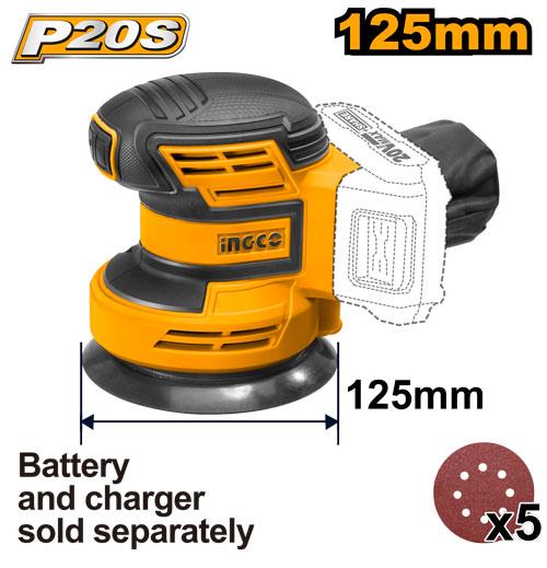 Ingco 20V 125mm 10000rpm Cordless Random Orbit Sander | CROSLI2001 Ingco
