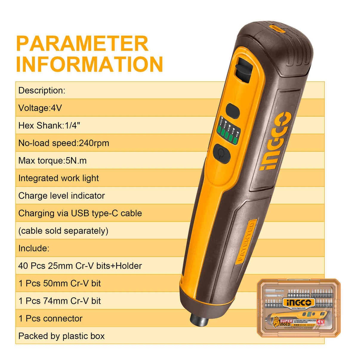 Ingco 4V Cordless screwdriver  | CSDLI04062 Ingco