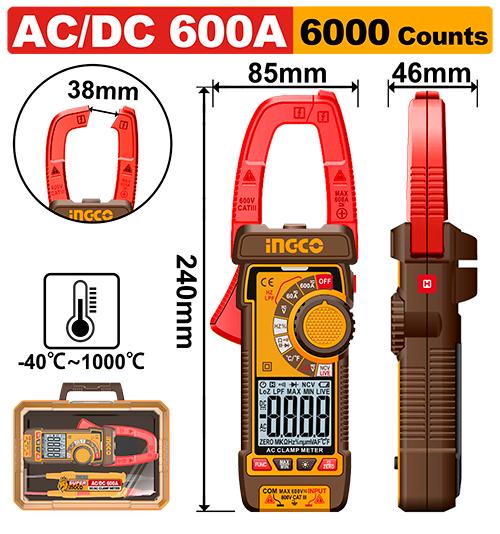 Ingco 6000 counts 600A DC/AC clamp meter | DCM66002 Ingco