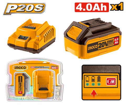 Ingco 20V P20S Lithium-Ion Battery and Charger Kit | FBCPK1214 Ingco
