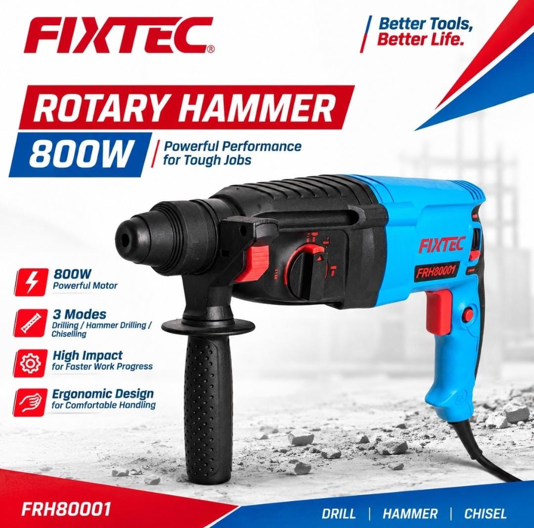 FIXTEC 800W 26mm SDS-Plus Rotary Hammer Drill - FRH80001 FIXTEC