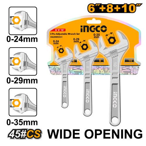 Ingco 150mm 3 Pcs Adjustable Wrench Set | HADWK031 Ingco