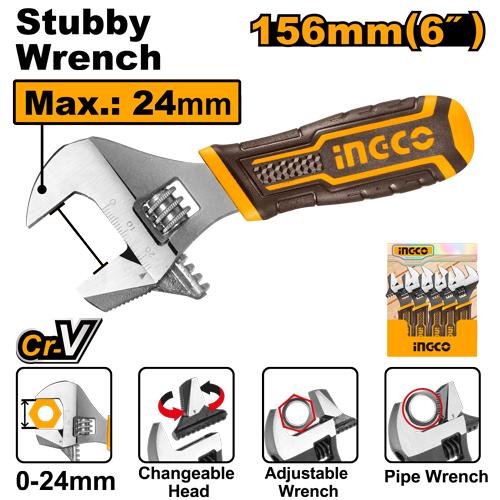 Ingco 156mm 2-in-1 Stubby Adjustable Wrench | HADWS088 Ingco
