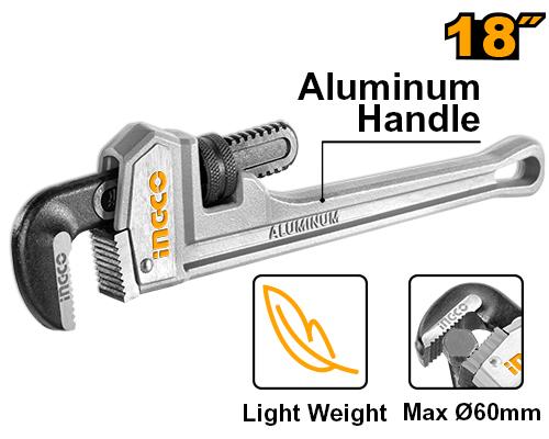 Ingco 18 inch 60mm Aluminum Handle Pipe Wrench | HALPW0118 Ingco