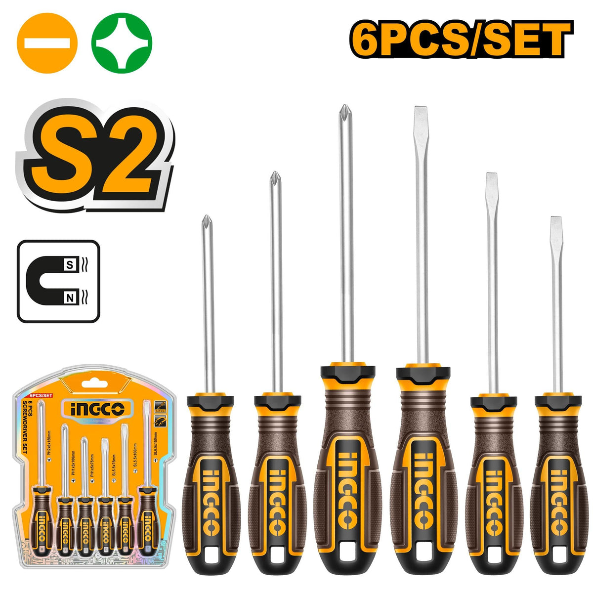 Ingco 6 Pcs Screwdriver Set | HKSDS0628 Ingco