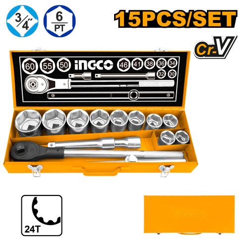 Ingco 15 Pcs 3/4 Inch DR. Socket Set | HKTS034151 Ingco