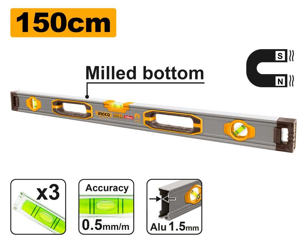 Ingco 150cm Spirit Level with Powerful Magnets | HSL38150M Ingco
