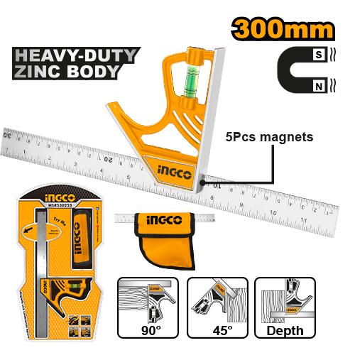 Ingco 300mm Magnetic Lock Combination Square | HSR530255 Ingco