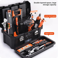 Toolbox with various tools inside, highlighting double-layered design.