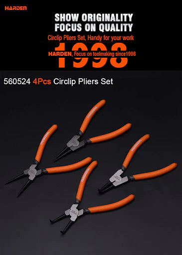 HARDEN 560524 4-Piece Professional 7-Inch (175mm) Circlip Pliers Set