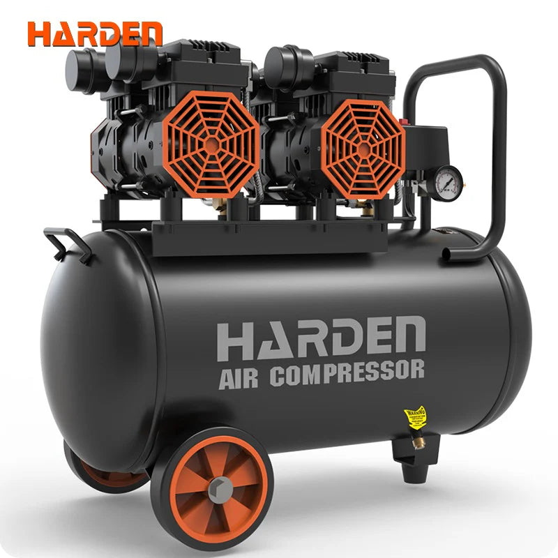 HARDEN 683050 50L Dual Motor Oil-Free Silent Air Compressor with Wheels and Pressure Gauge