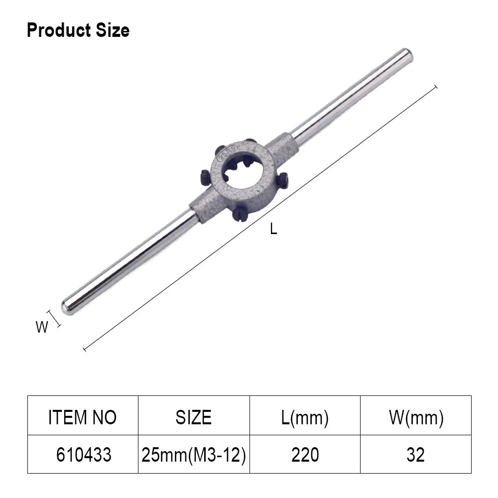 HARDEN 610332 25mm Die Holder Handle with Black Powder Coating and Knurled Grips