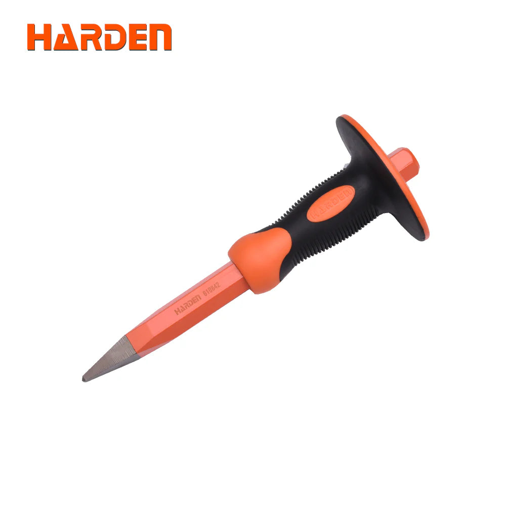 HARDEN 610844 19x300mm Extra-Long Flat Chisel with Yellow Safety TPR Handle for Tile and Mortar Stripping
