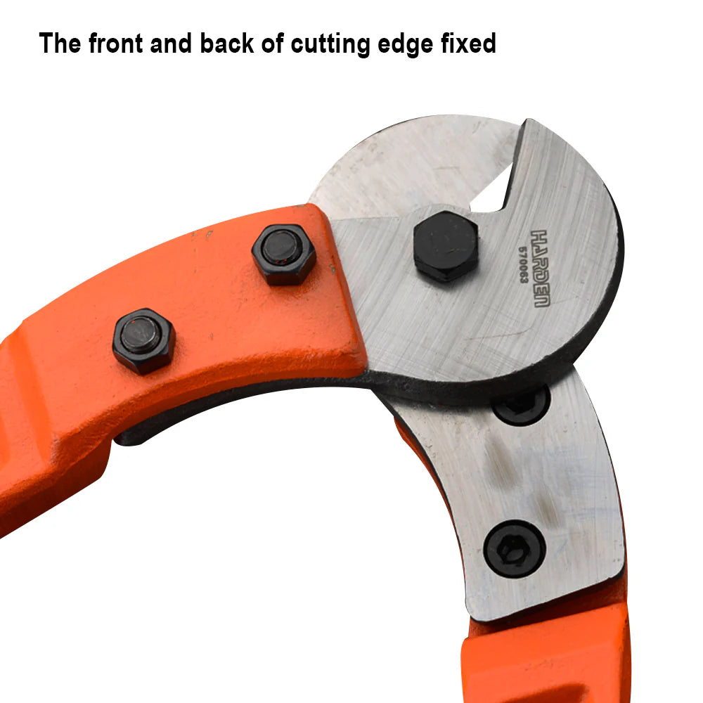 HARDEN 570065 heavy-duty 36-inch wire rope cutter with heat-treated T8 steel blades and red rubber grips
