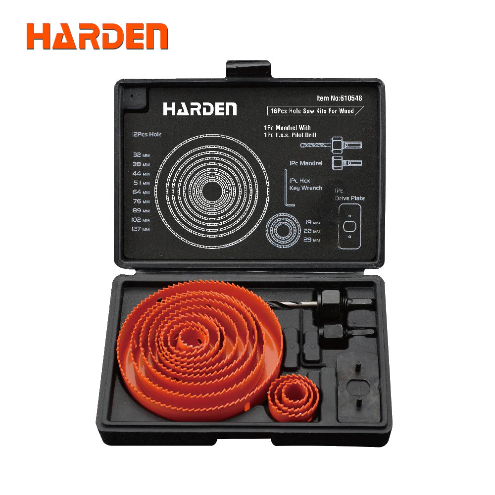 Harden Professional 16-Piece Wood Hole Saw Kit – 19mm to 127mm | 610548