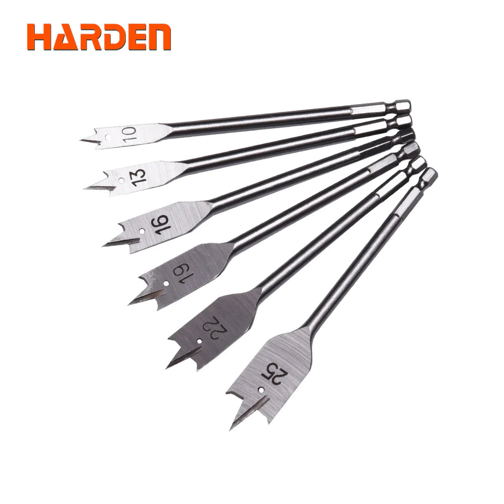 Harden Professional 6-Piece Flat Wood Spade Drill Bit Set – 1/4" Hex Shank | 613066