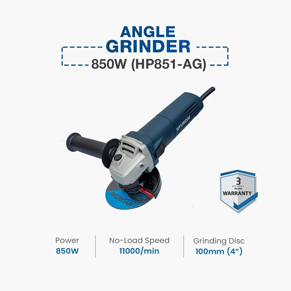 Hyundai 4" Angle Grinder 850W | HP851-AG Hyundai
