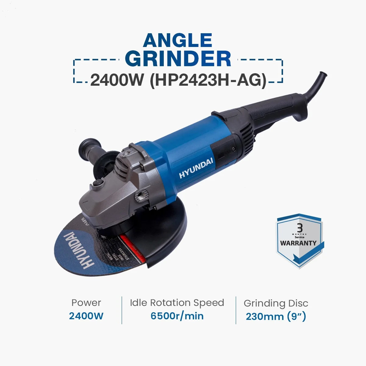 Hyundai 9" Angle Grinder 2400W | HP2423H-AG Hyundai