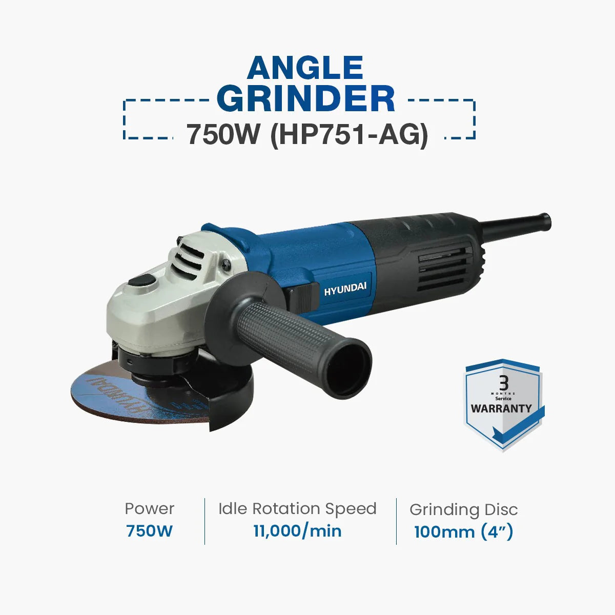Hyundai 4" Angle Grinder 750W | HP751-AG Hyundai