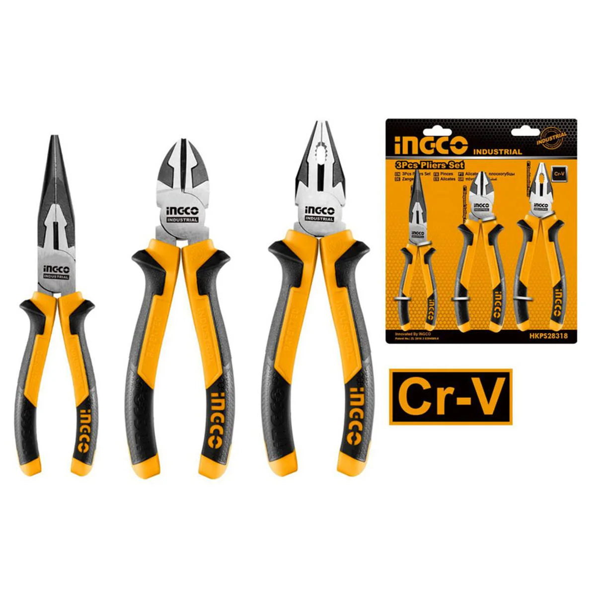 INGCO HKPS28318 3pc Pliers Set 8" Combination 6" Diagonal