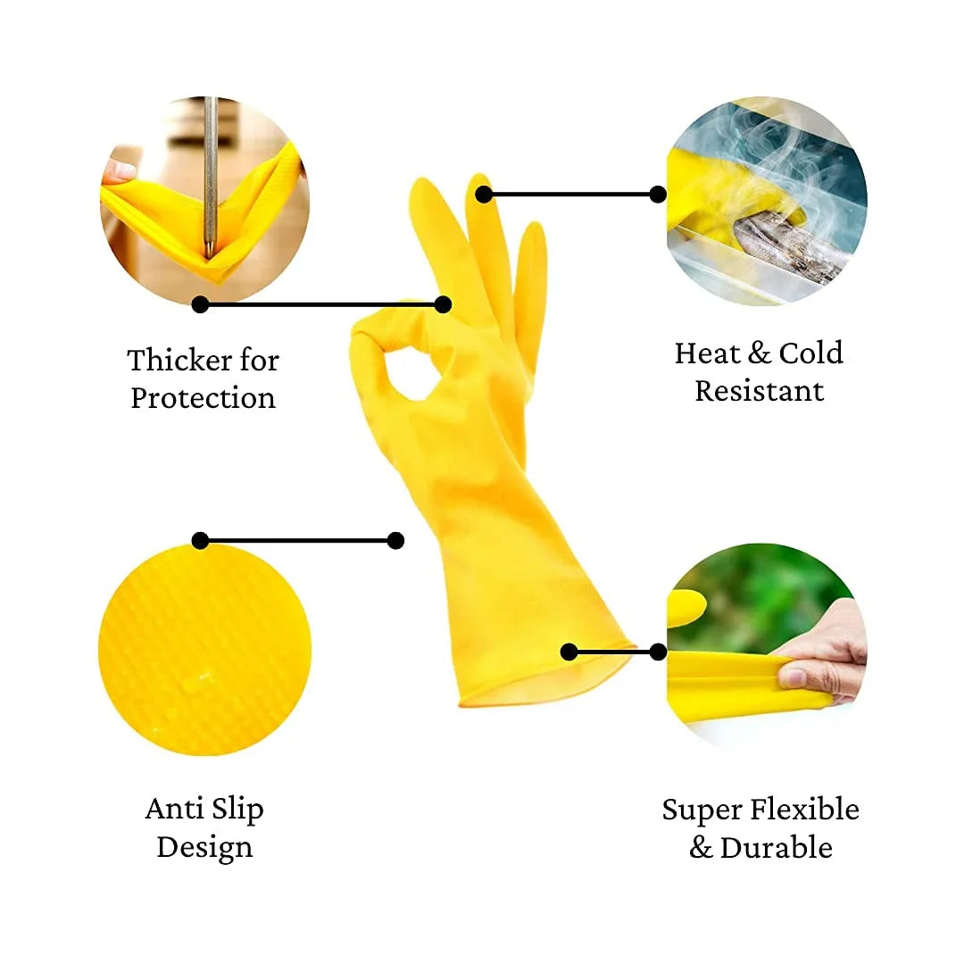 Reusable Dish Washing Gloves, Cleaning Gloves, Gardening, Kitchen, Car and Bathroom - 1 Pair Yellow Free Size