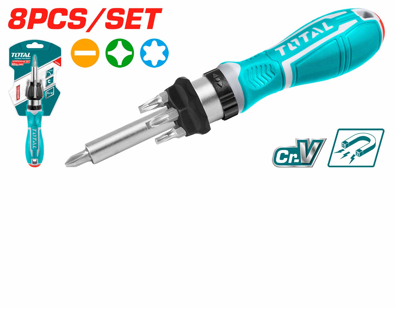 Total 8 Pcs Ratchet Screwdriver Set TACSD30086