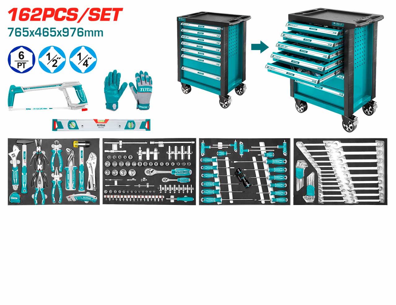 Total 162 Pcs Tools Chest Set THPTCS71621