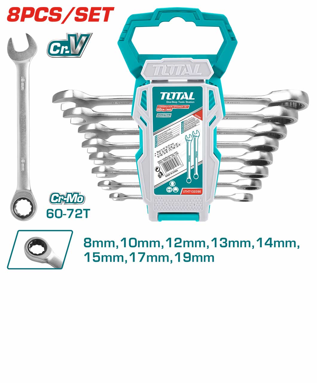 Total 8 Pcs Ratchet Spanner Set THT102RK086