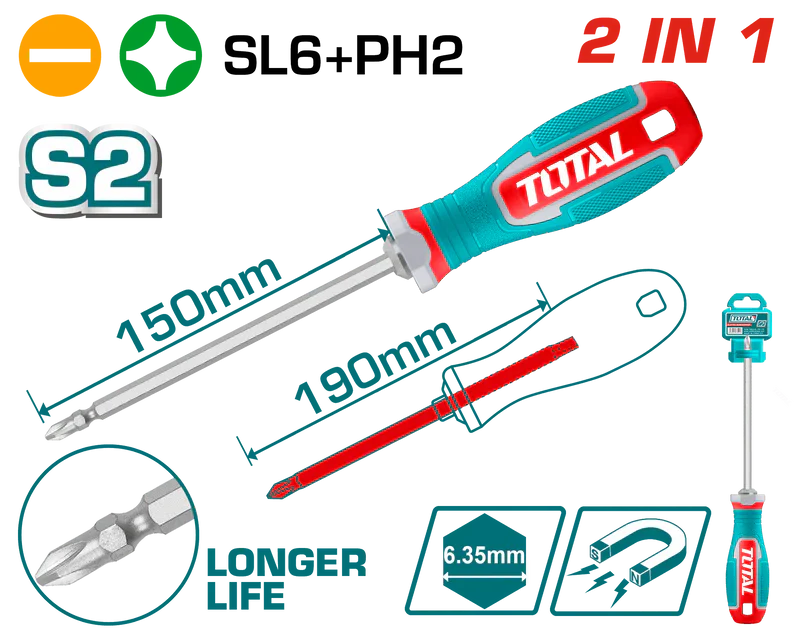 Total 2 IN 1 Screwdriver Set - S2 Material | THT250266 Total