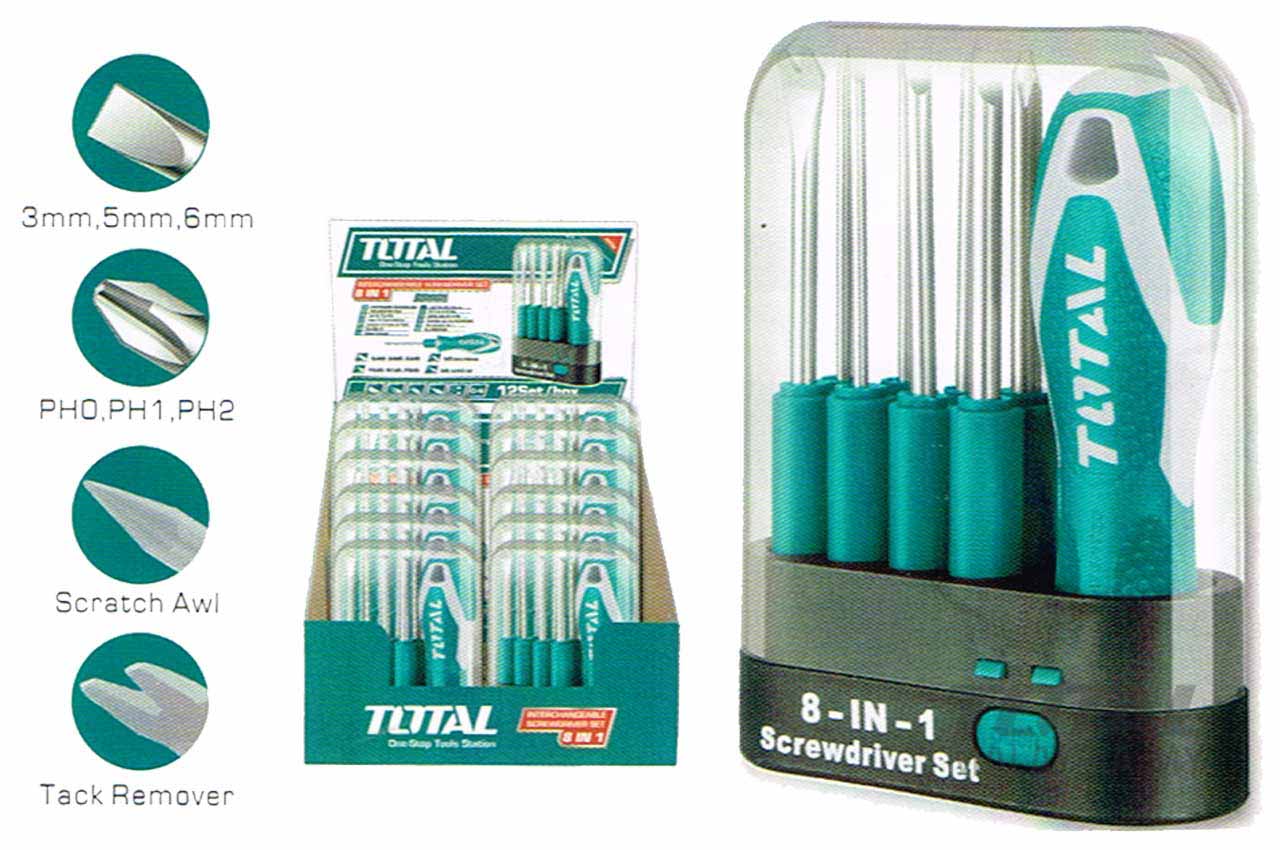 Total 9 Pcs Interchangeable Screwdriver Set THT250906