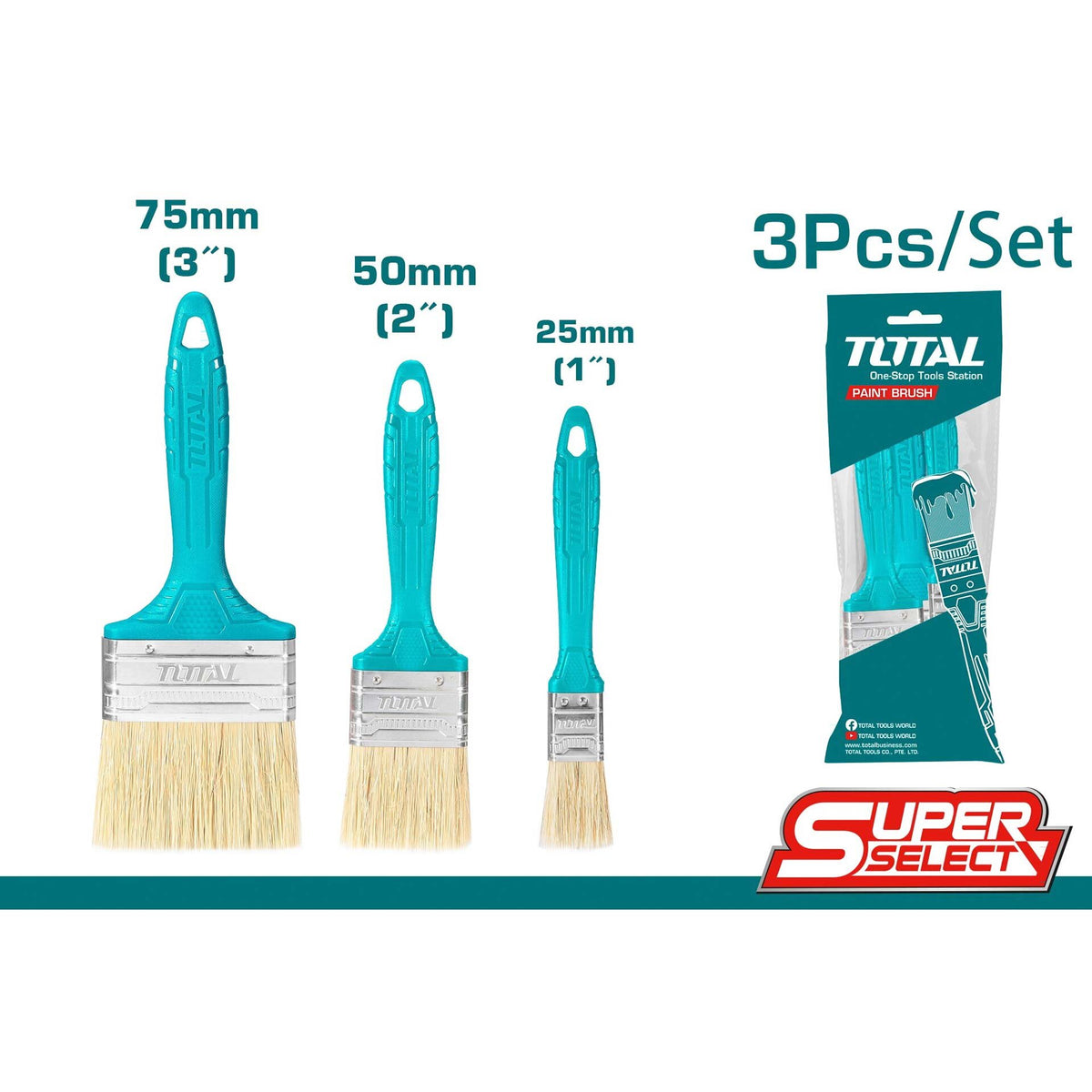 Total 3 Pcs Paint Brush Set THT8450301