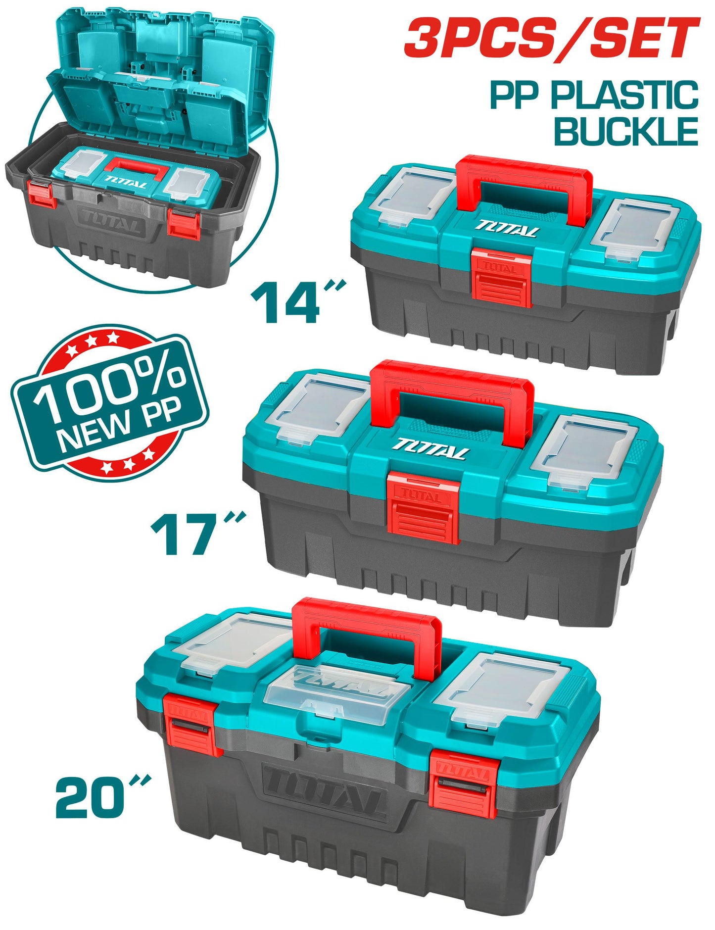 Total 3 Pcs Plastic Tool Boxes Set TPBXK0031