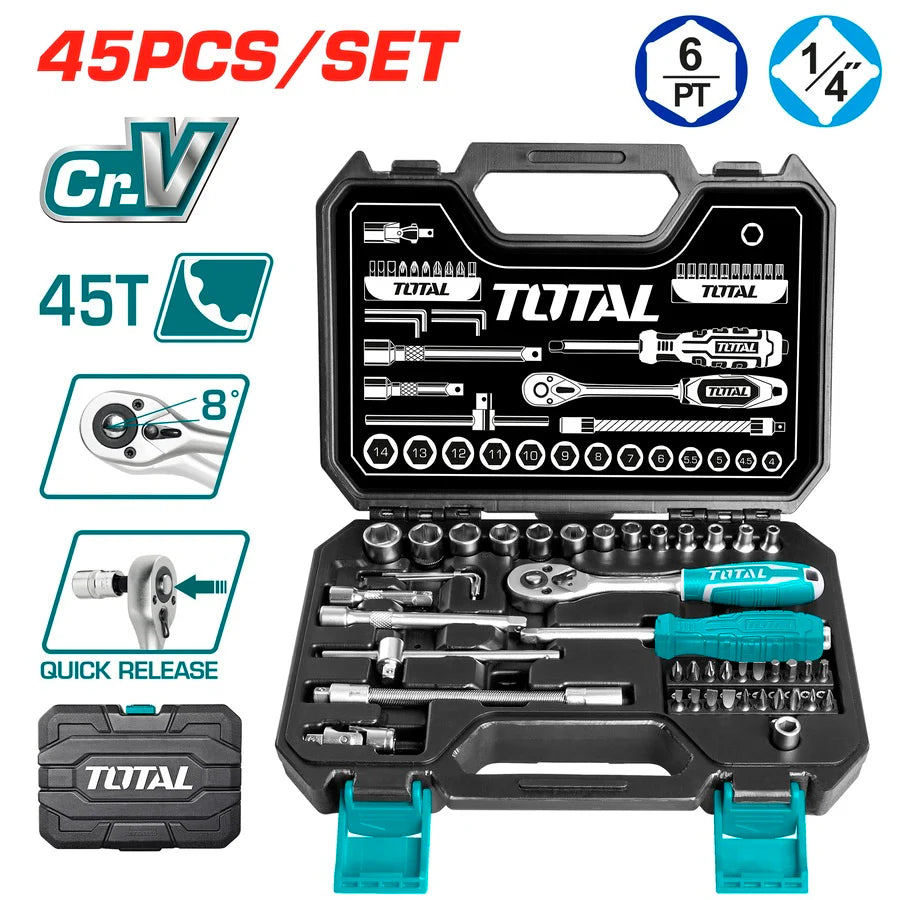 Total 45 Pcs 1/4" Socket Set THT141451 | Marvisons