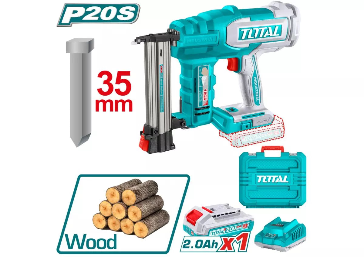 TOTAL TCBNLI2008 20V Cordless Brad Nailer with Battery, Charger, and Brad Nails