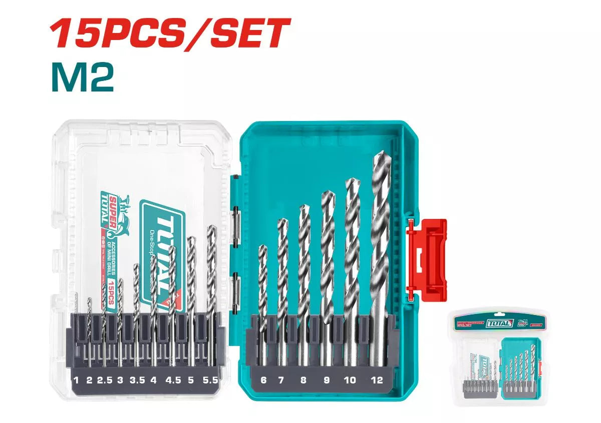 TOTAL TACSDL51508 15 Pc M2 HSS Drill Bit Set 1mm-12mm