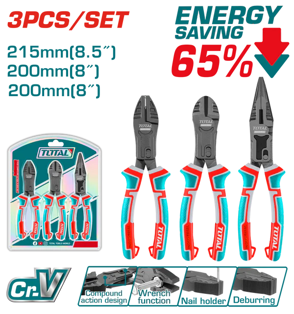 TOTAL THT2CK231S 3 Pc Compound Action Pliers Set