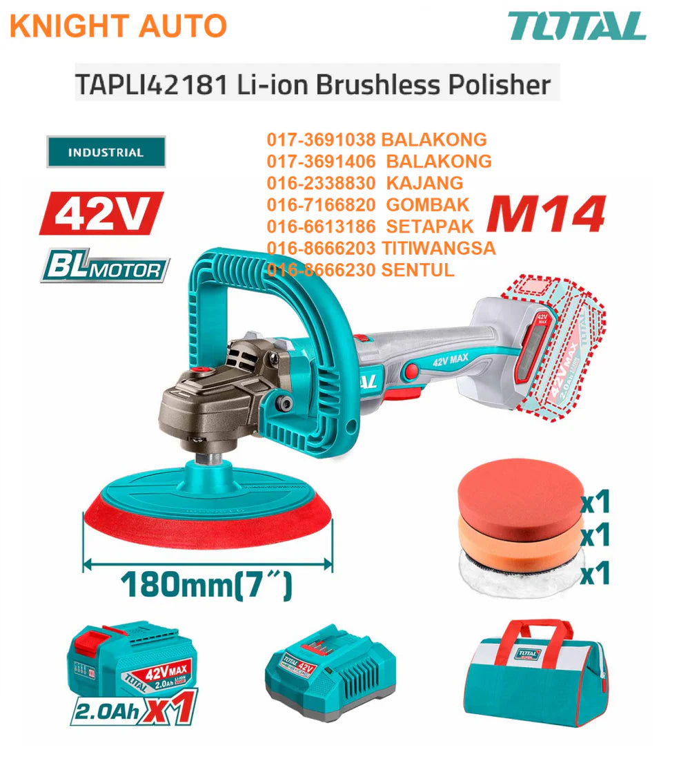 TOTAL TAPLI42181 42V Brushless Cordless Polisher - 180mm