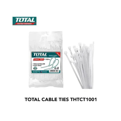 Total 100mm White Nylon Cable Ties THTCT1001