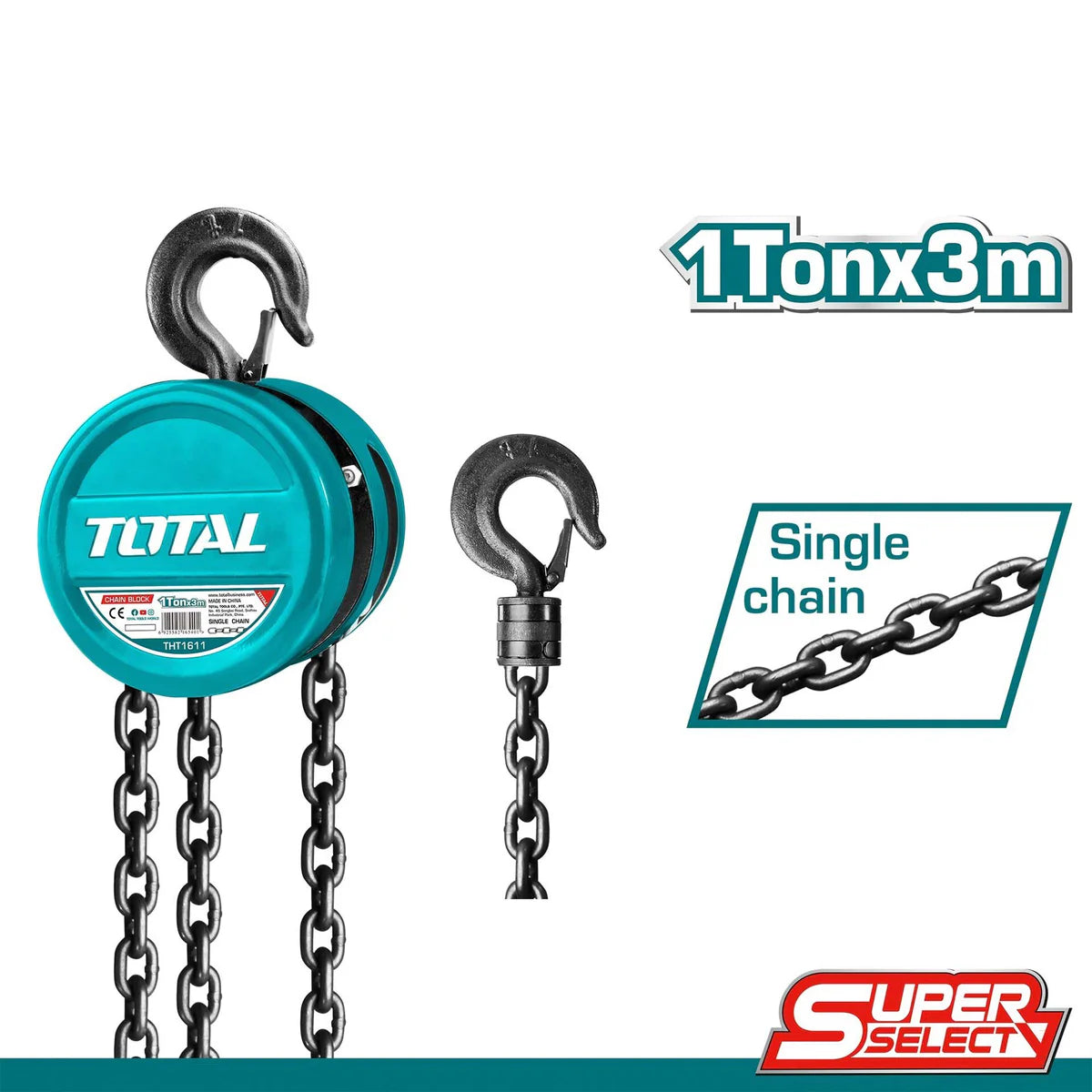 Total 1 Ton Chain Block Hoist THT1611 - 3m Lift Height