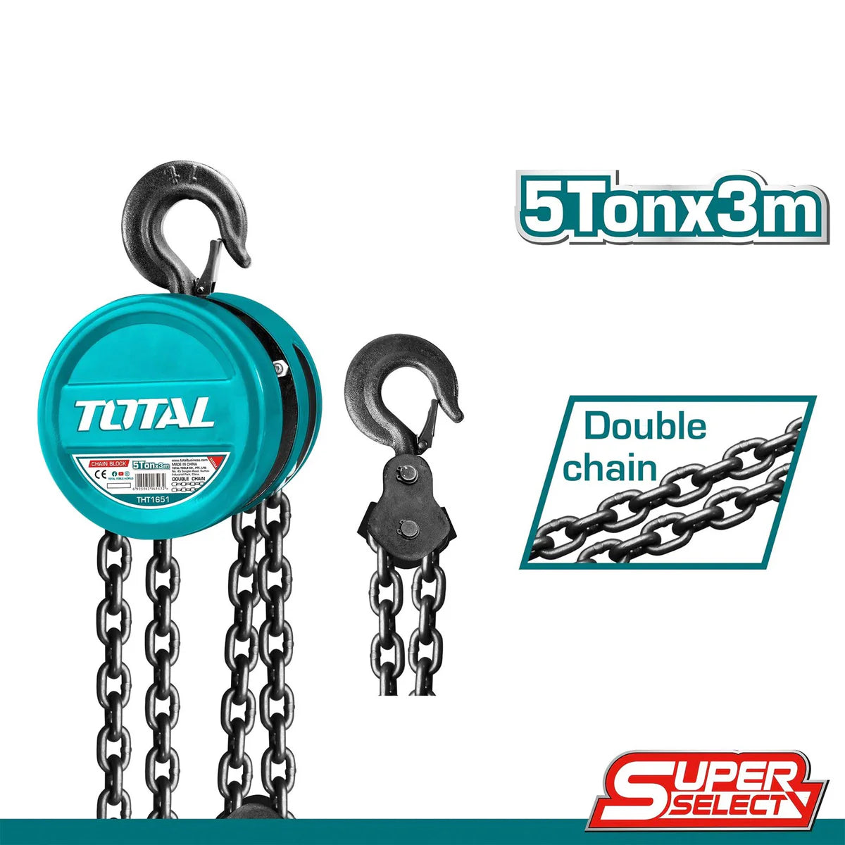 Total 5 Ton Chain Block Hoist THT1651 - 3m Lift Height