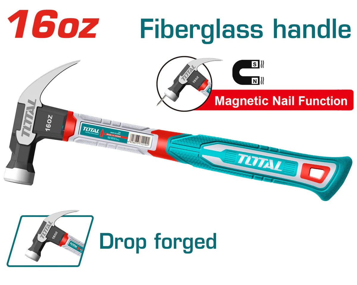 TOTAL THCH61016 Claw Hammer 450g (16oz) Magnetic Fiberglass