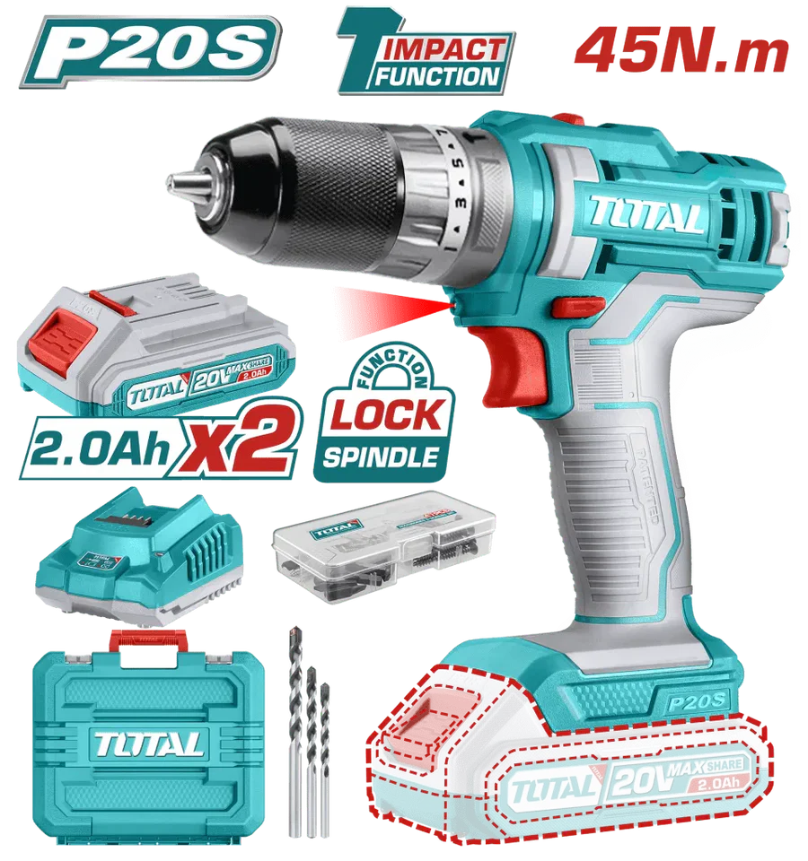 TOTAL 20V Lithium-Ion Cordless Impact Drill TIDLI201452