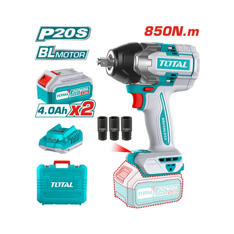 TOTAL 20V Lithium-Ion Brushless Impact Wrench TIWLI2085