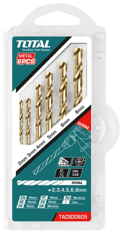 TOTAL TACSD0605 6 Pc HSS Twist Drill Bit Set for Metal & Wood