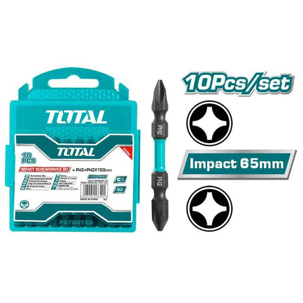 TOTAL TACIM16PH233 10 Pc 65mm PH2 Impact Screwdriver Bits